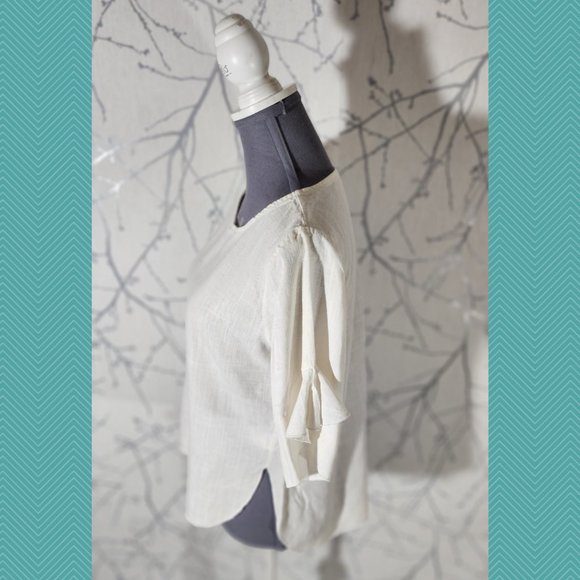 3.3 Field Trip White Linen Blend Round Neck Top w/ Flutter Sleeves - Picture 2 of 5